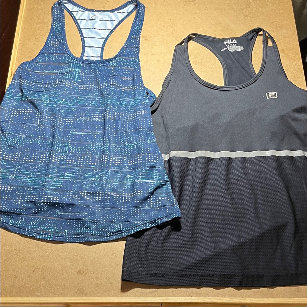 Fila Sport Black and Zyaz Navy & Teal Racerback Tank Top Duo. Both Size M.